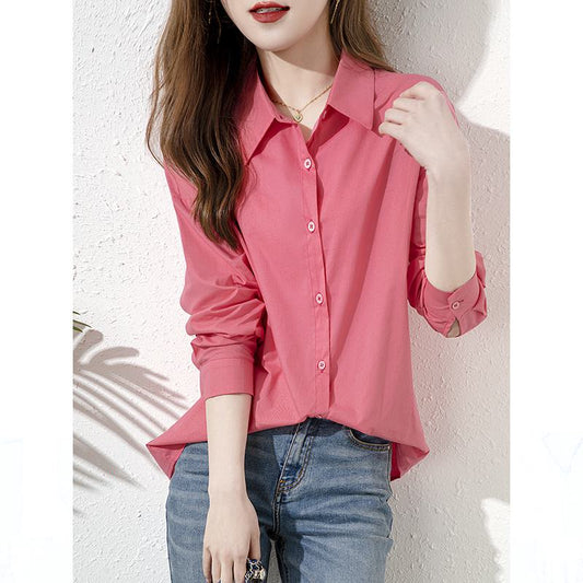 Loose Fit Long Sleeve Pure Cotton Chic Red Casual Versatile Shirt