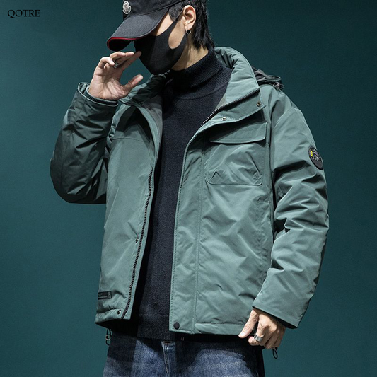 Workwear Style Loose Fit Raincoat Hooded Jacket