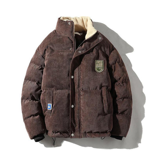 Stand-Up Collar Thickened Loose Fit Corduroy Puffer Jacket