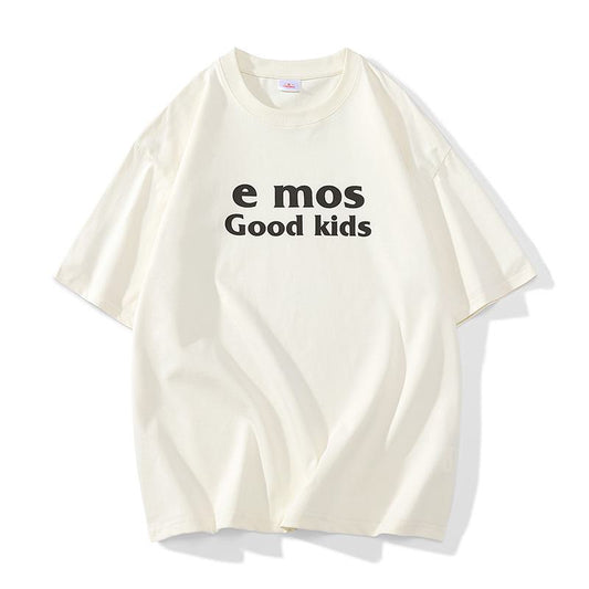 Camiseta de manga corta y suelta de algodón puro, versátil y con letras.