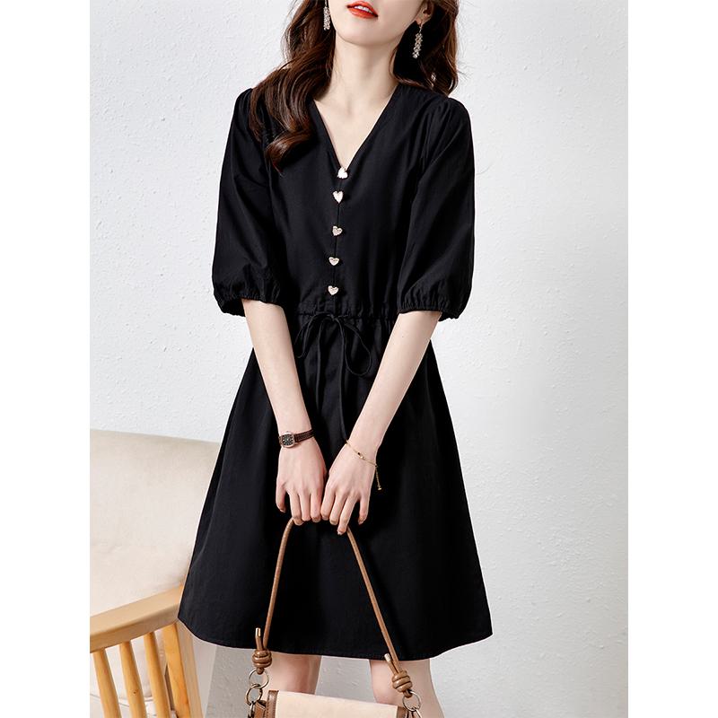 V-Neck Anti-Aging Cinched Waist French Style Lantern Long Sleeve Chic Dress