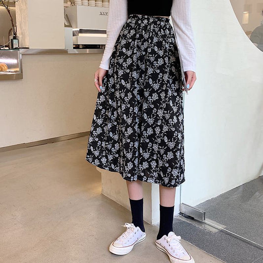 Plus Size Floral Print Black Mesh Skirt