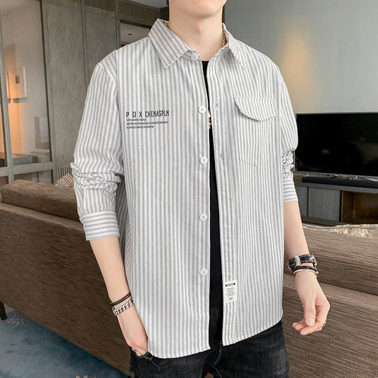 Casual Pinstripe Versatile Shirt Trendy Long Sleeve Shirt