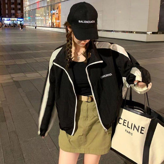 Color Blocking Street Style Casual Sports Loose Fit Windbreaker