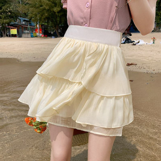 High-Waisted Ruffle Trim Petite Fluffy Skirt