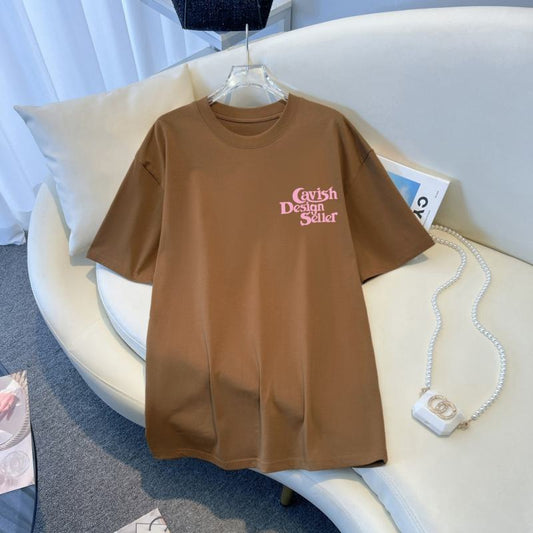 Camiseta de manga corta de algodón puro con estampado, corte holgado y algodón peinado.