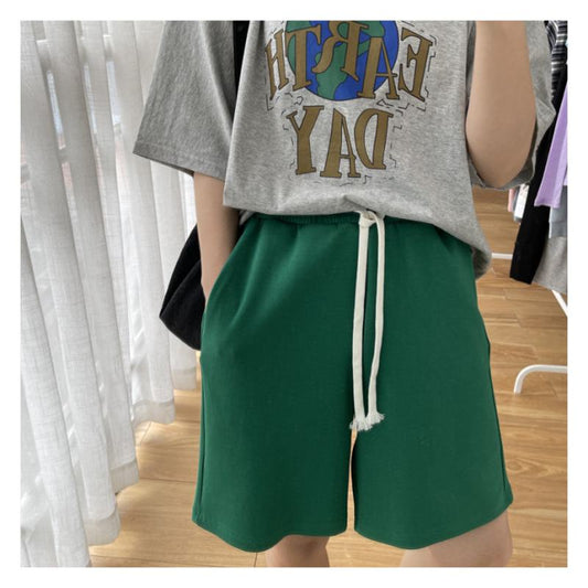 Casual Versatile Loose Fit Sports Chic Drawstring Wide-Leg High-Waisted Shorts