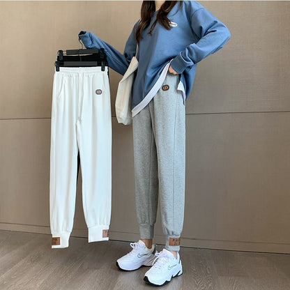 Casual Banana-Shaped Plus Sports Patched Detail Loose-Fit Sweatpants