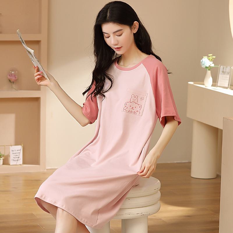 Simplicity Patchwork Tightly Woven Pure Cotton Bunny Lounge Dress