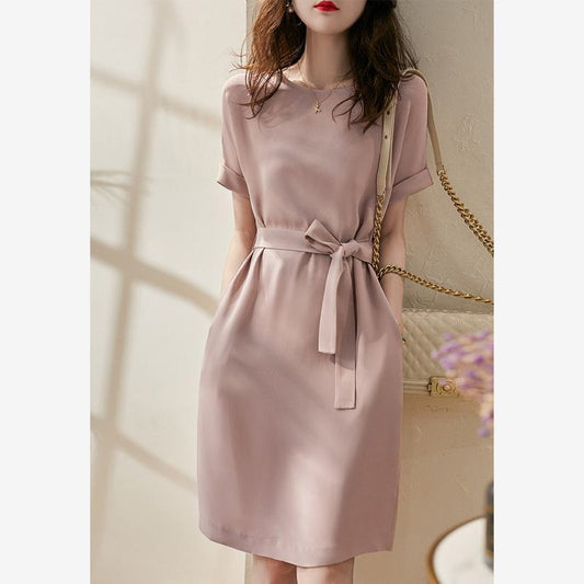 Pink Casual Tie-Up Belted Cinched Waist Dress