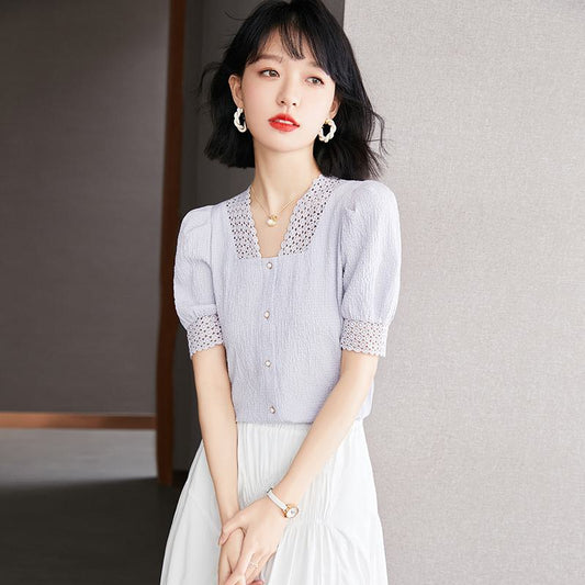 Thin French Style V-Neck Niche Blouse