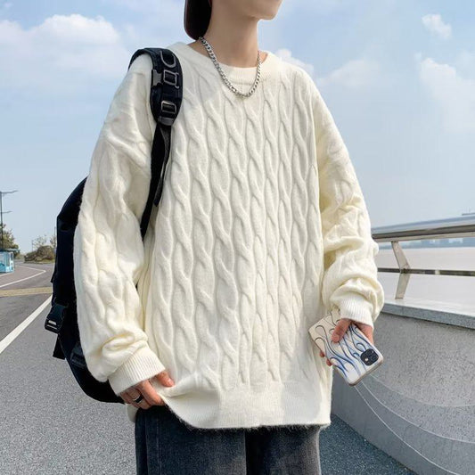 カシミアセーター カラーブロック 風のドレープ感 ラウンドネック レイジーダイヤモンドニットセーター セーター