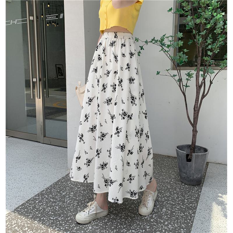 Falda de malla de línea A con cintura elástica, elegante y sencilla estilo femenino.