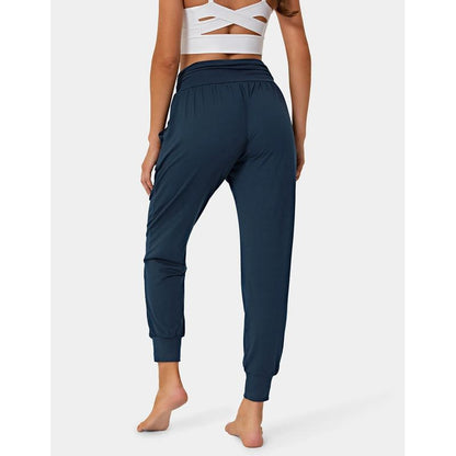 High-Waisted Casual Pocket Loose Fit Drawstring Pleated Yoga Sports Sports Pants