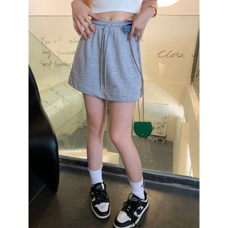 Casual Sports Faux Two-Piece Petite Wide-Leg High-Waisted Shorts