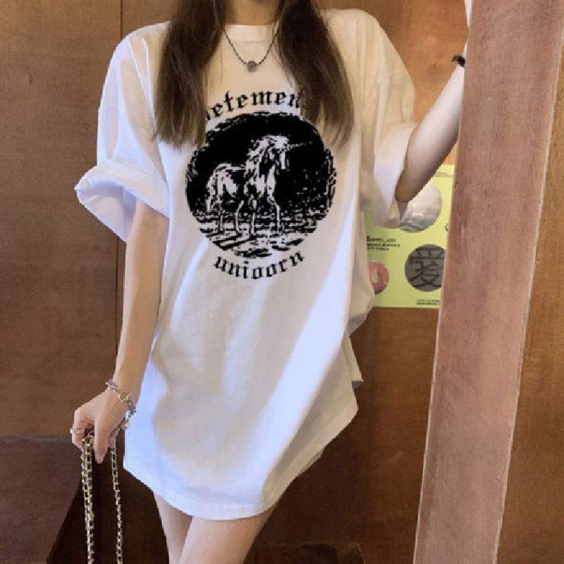 Slimming Retro Letter Print Loose Fit Casual Short Sleeve Tee