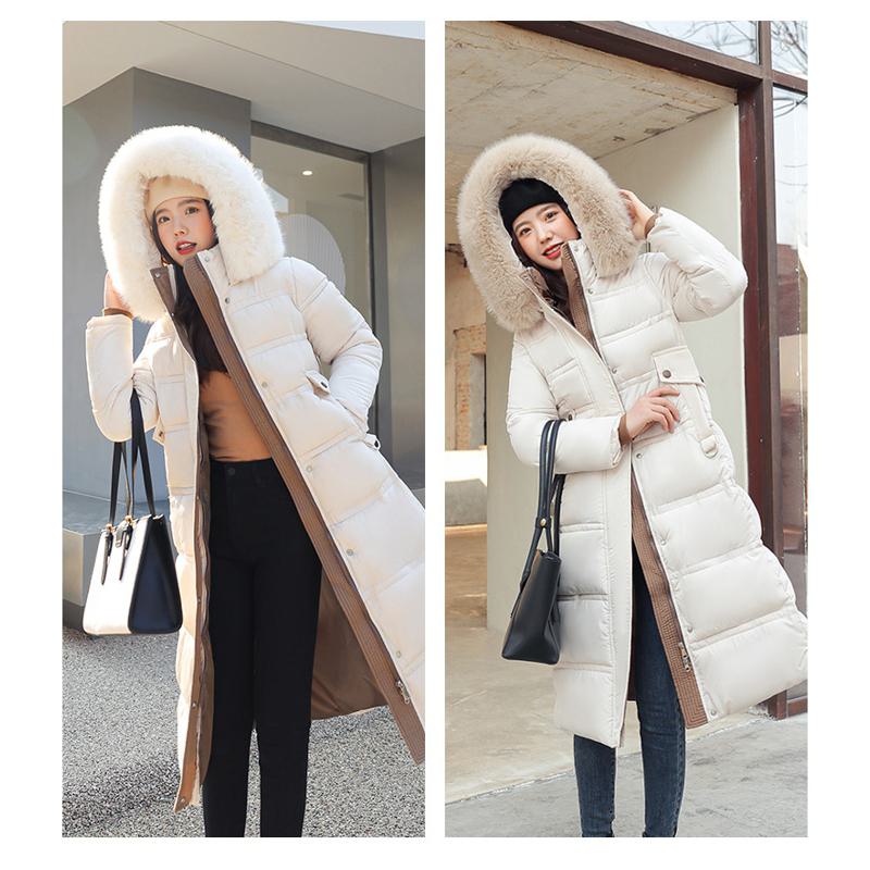 Knee-Length Thickened Fur Collar Puffer Jacket