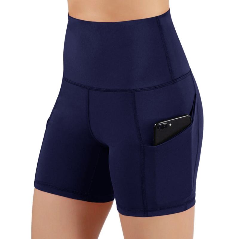 Pantalones cortos deportivos de yoga de cintura alta de secado rápido con bolsillo para deportes y fitness