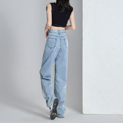 Vielseitige, schlanke, dünn drapierte High-Waist-Jeans mit geradem Bein