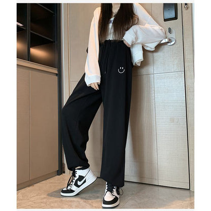 Casual Smiling Face Plus Sports Loose Fit Sweatpants