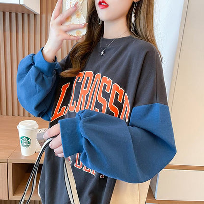 Fiber Pullover Thin Color Blocking Patchwork Sweatshirt