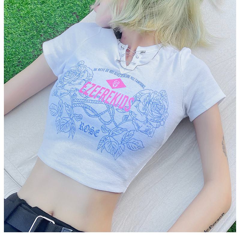 Camiseta de manga corta ajustada para adelgazar de algodón falso con costillas de spandex