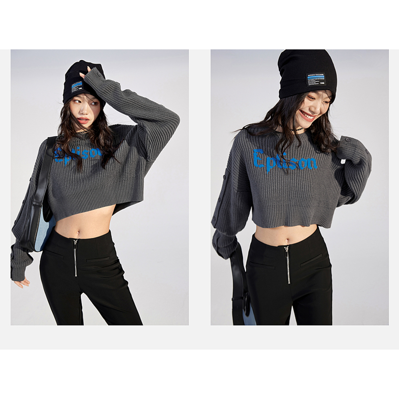 Cropped Casual Knitted Loose Fit Low Waist Letter Sweater