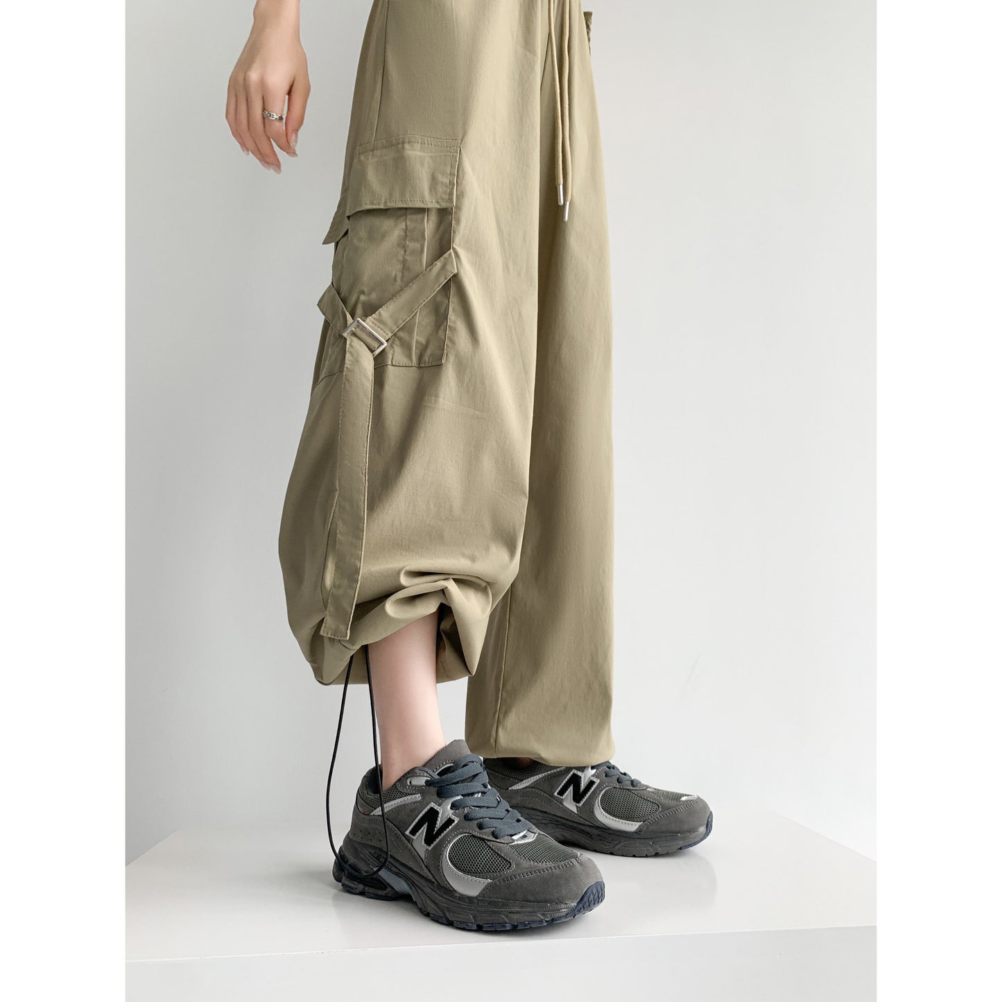 Pantalon cargo polyvalent à taille haute, style urbain, séchage rapide
