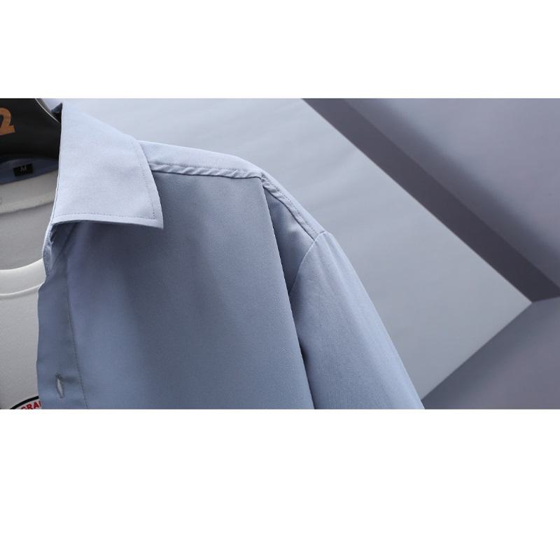 Camisa de manga larga de color sólido, ajustada, sin arrugas, de fibra de bambú para el trabajo y los negocios.