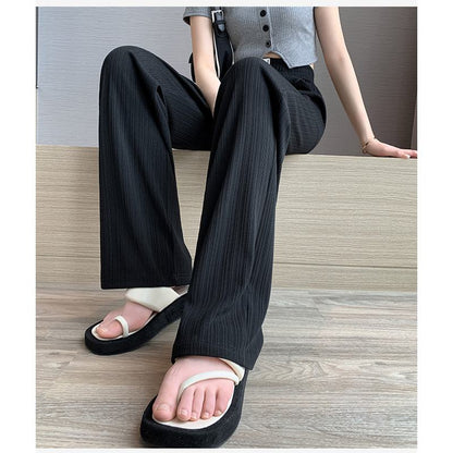 Pantalones Casuales de Seda de Hielo de Talle Alto Rectos y Largos