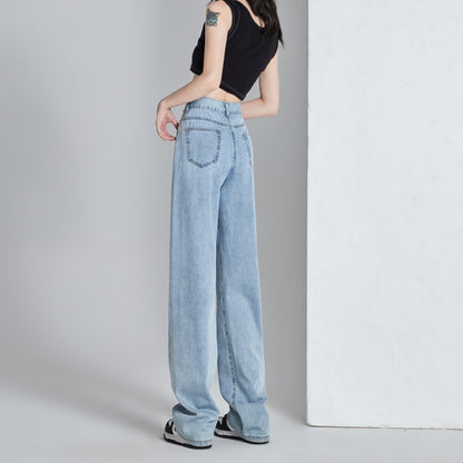 Vielseitige, schlanke, dünn drapierte High-Waist-Jeans mit geradem Bein