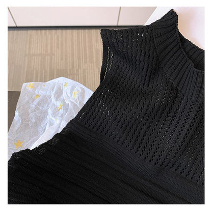 Niche Hollowed-Out Cropped Sleeveless Knitted Tank Top