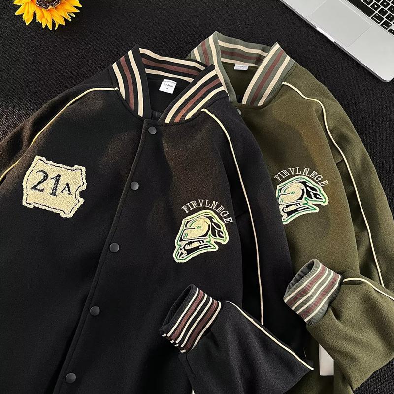 刺繍入りのレトロストリートスタイルユニセックスカジュアルなルーズフィットバーシティージャケット