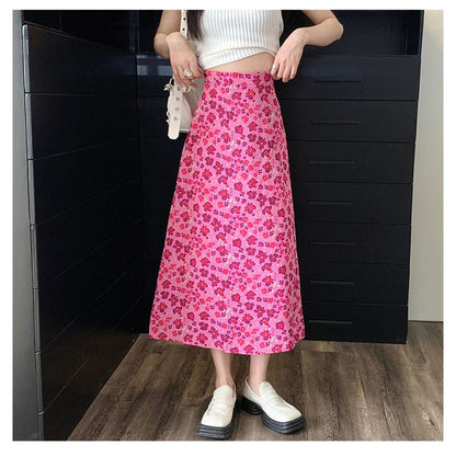 Fairy Floral Print Midi Slimming Mesh Skirt
