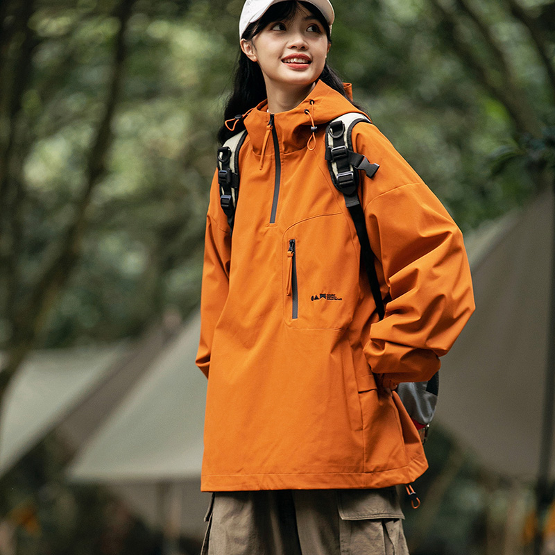 キャンプ用アウトドア防風トレンディなレインコートフード付きジャケット