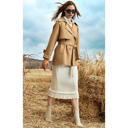 Cropped Belted Plain Trench Coat