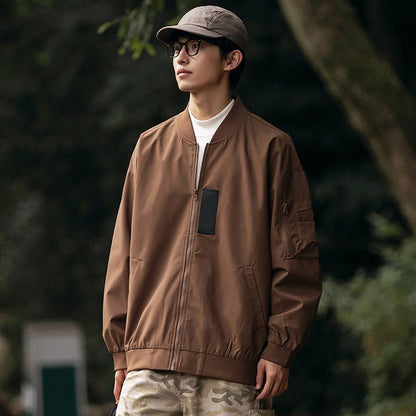 Solid Color Water-Resistant Bomber Jacket
