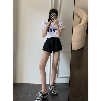 A-Line High-Waisted Casual Loose Fit Sports Wide-Leg Plus Shorts