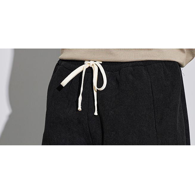 Corduroy Street Style Retro Drawstring Waist Loose Fit Tapered Pants