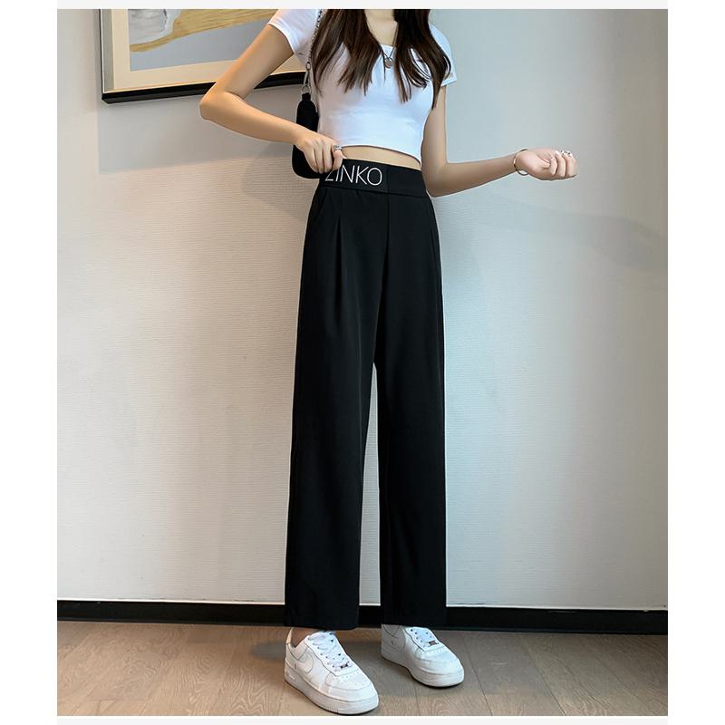 Casual Slimming Straight Thin Plus Letter Pendant Chiffon High-Waisted Pants