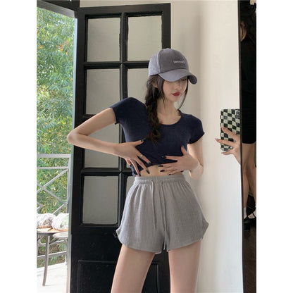 A-Line High-Waisted Casual Loose Fit Sports Wide-Leg Plus Shorts