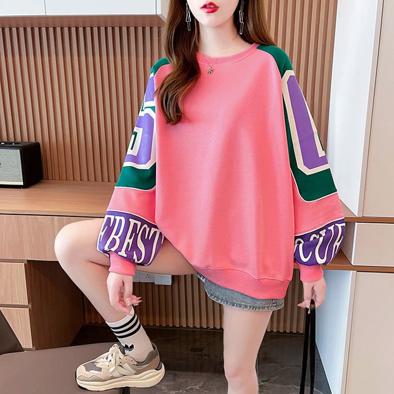 Round Neck Thin Patchwork Color Blocking Twill Loose Fit Fiber Sweatshirt