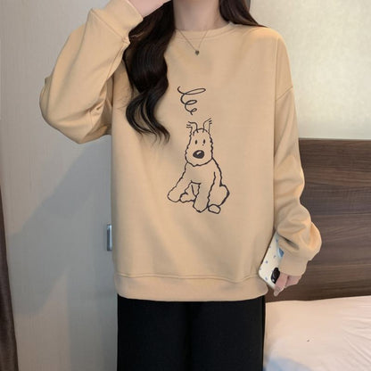 Sweatshirt ample à col rond avec imprimé fin de dessin animé