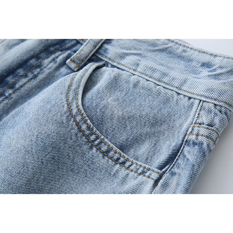 جينز واسع الساق متعدد الاستخدامات، بلون صلب، مريح وطراز مستقيم عالي الخصر.