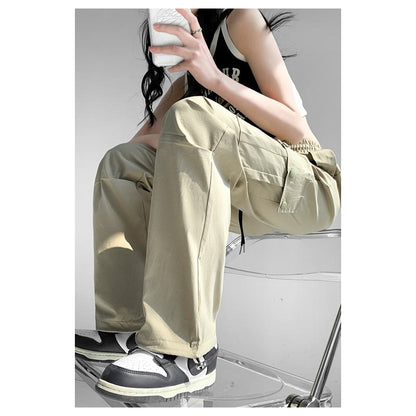 Pantalones cargo holgados rectos con puños ajustables y cordón para mujeres delgadas y bajitas, de secado rápido.