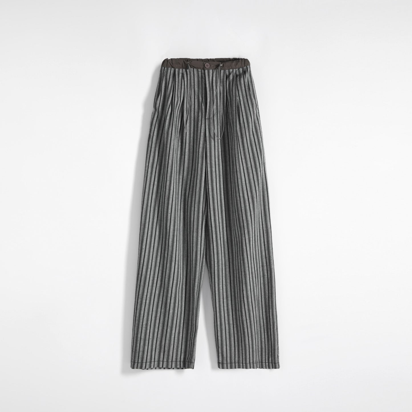 Pantalones de rayas rectos, anchos de tiro alto y ajustados con cordón