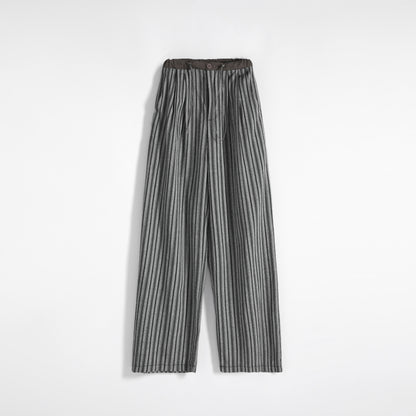 Loose Fit High-Waisted Lazy Thin Straight Stripe Drawstring Pants