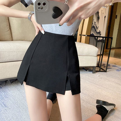 Falda mini de cintura alta con abertura en el dobladillo - Falda ultra corta y ajustada
