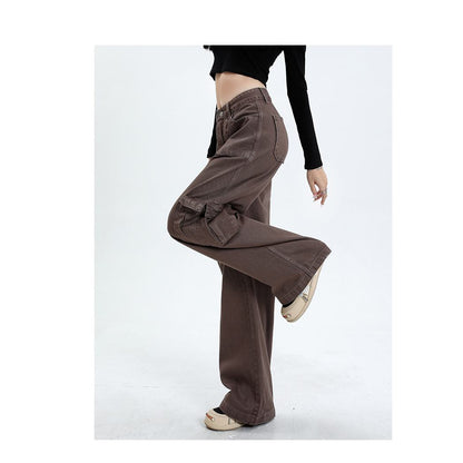 Pantalon cargo droit à taille haute, coupe ample et effet amincissant
