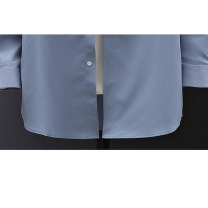 Chemise cintrée à manches longues, sans plis, en fibre de bambou, couleur unie, pour le travail et les affaires.